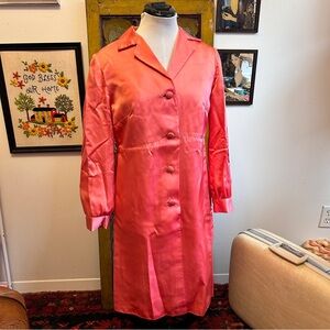 Vintage 1960s Mod Coral Satin Barbie Collared Day Dress